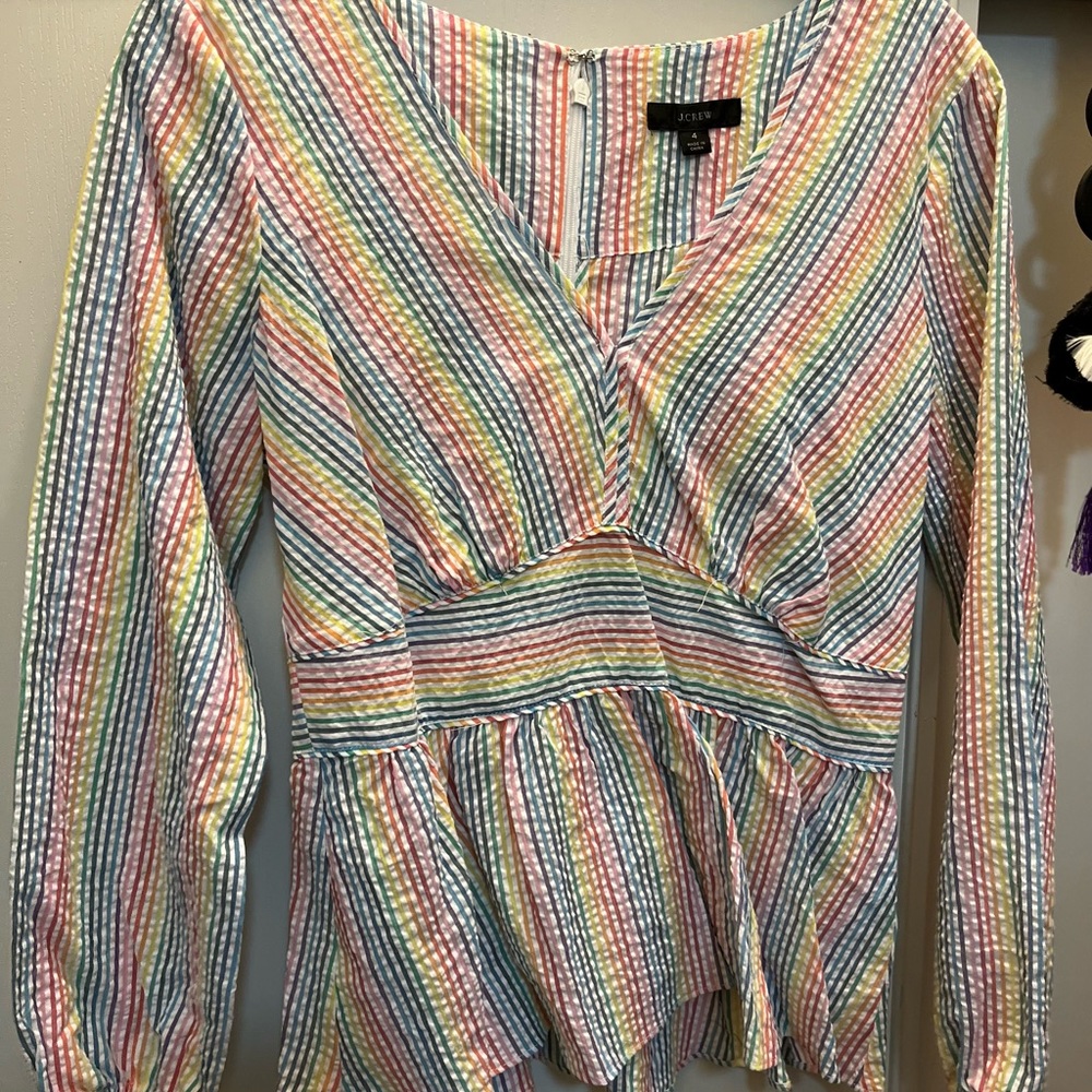 J Crew small rainbow stripe top with empire waist and side zipper